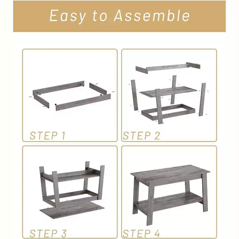 31.5 Modern Industrial Coffee Table with 2-Tier Storage, Rectangular Compact MDF & Particle Board Table for Living Room & Office