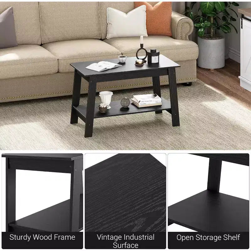 31.5 Modern Industrial Coffee Table with 2-Tier Storage, Rectangular Compact MDF & Particle Board Table for Living Room & Office