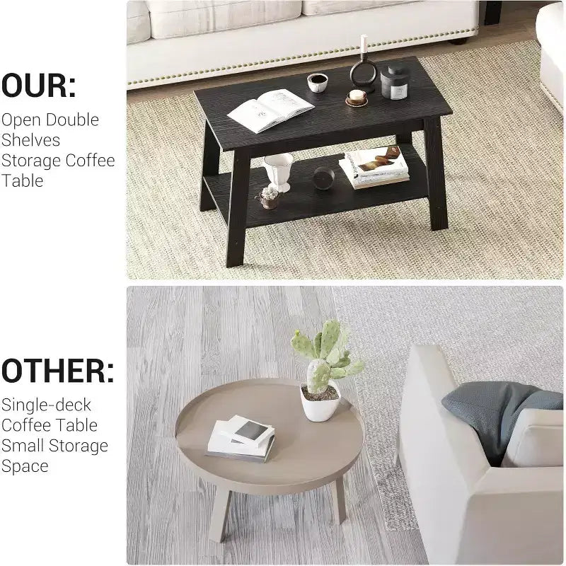 31.5 Modern Industrial Coffee Table with 2-Tier Storage, Rectangular Compact MDF & Particle Board Table for Living Room & Office