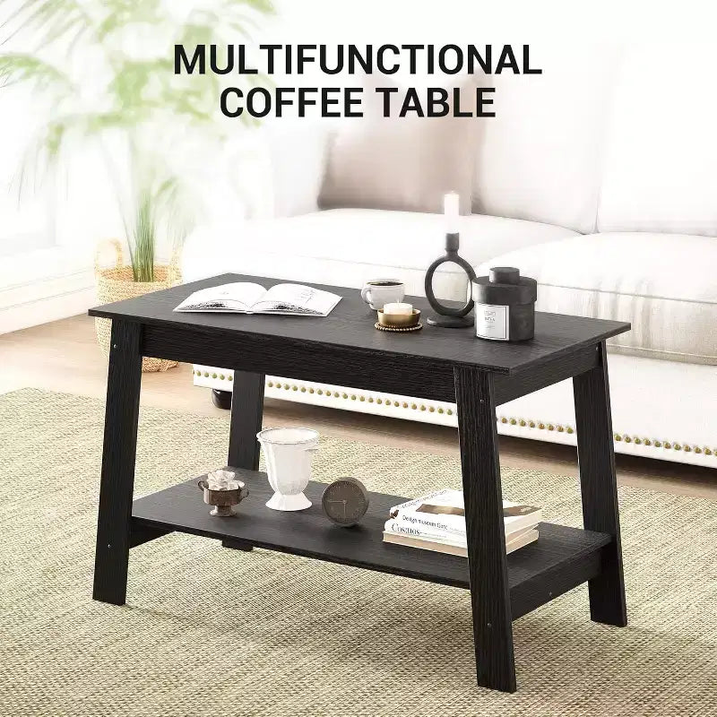 31.5 Modern Industrial Coffee Table with 2-Tier Storage, Rectangular Compact MDF & Particle Board Table for Living Room & Office