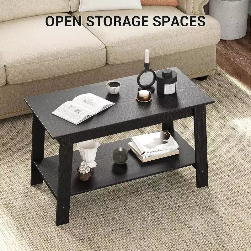 31.5 Modern Industrial Coffee Table with 2-Tier Storage, Rectangular Compact MDF & Particle Board Table for Living Room & Office