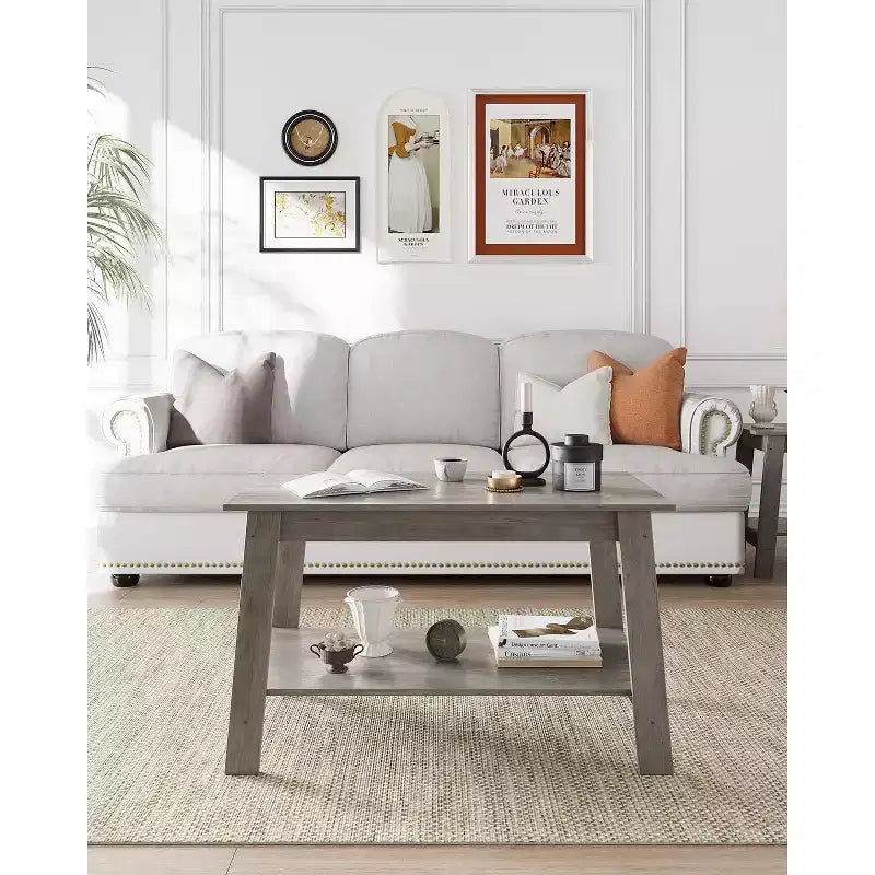 31.5 Modern Industrial Coffee Table with 2-Tier Storage, Rectangular Compact MDF & Particle Board Table for Living Room & Office