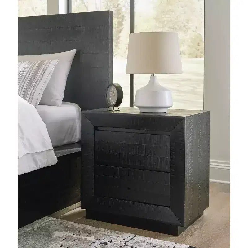 Signature Design by Ashley Londer Two-Drawer Charging Nightstand - Black Modern Farmhouse Bedside Table