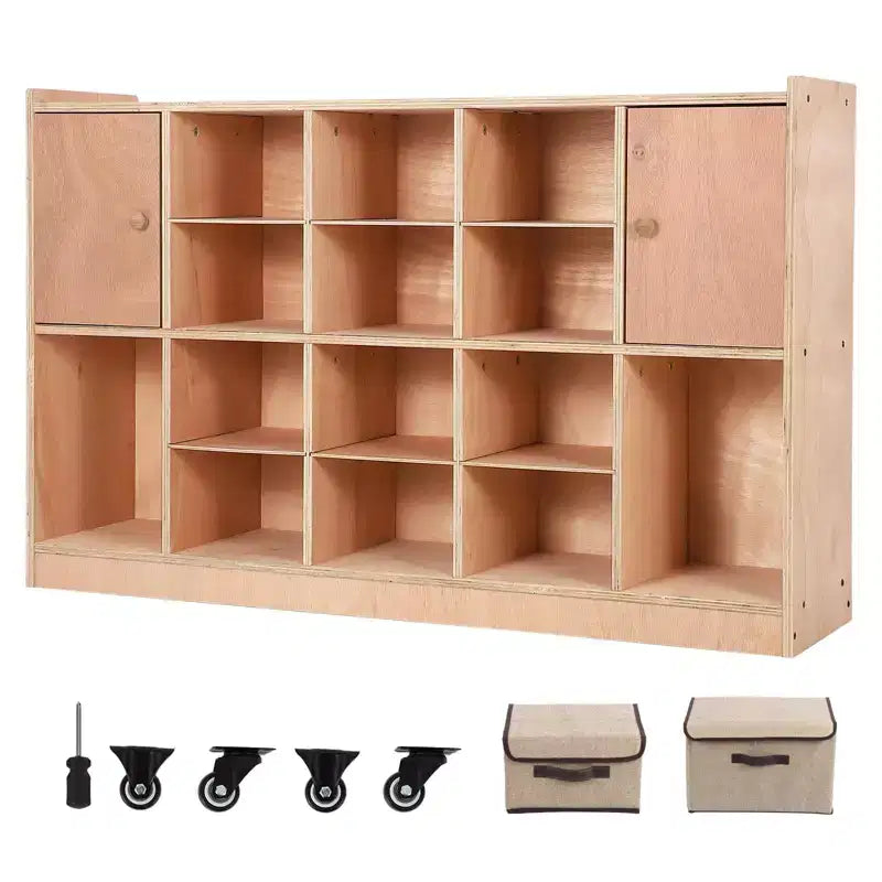 TROPOW Organizer Cubes with 2 Anti-Flip Fittings, 4 Castors and 2 Boxes for Home, School, Kindergarten, Natural