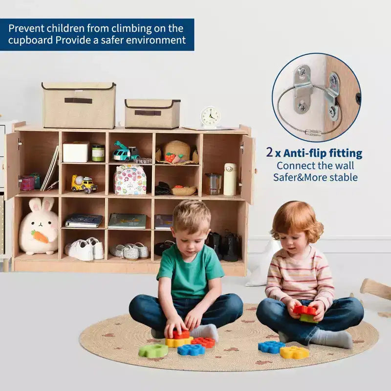 TROPOW Organizer Cubes with 2 Anti-Flip Fittings, 4 Castors and 2 Boxes for Home, School, Kindergarten, Natural