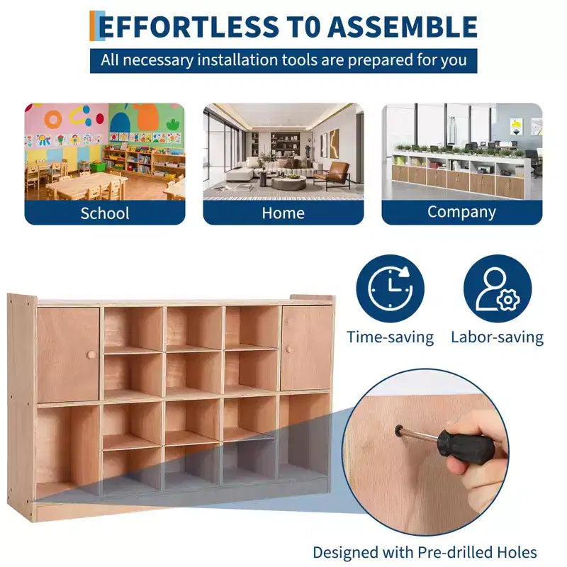 TROPOW Organizer Cubes with 2 Anti-Flip Fittings, 4 Castors and 2 Boxes for Home, School, Kindergarten, Natural