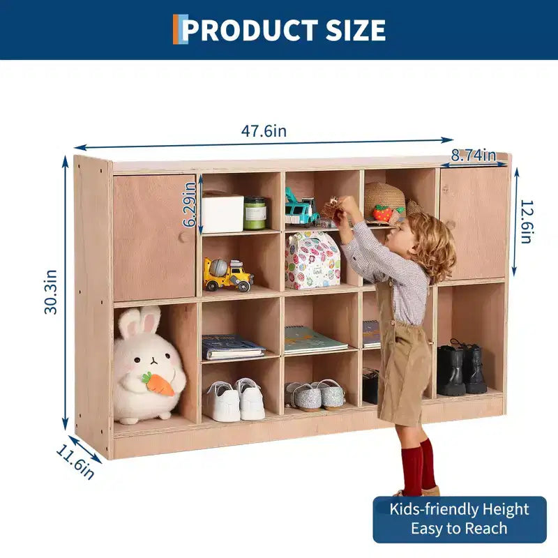 TROPOW Organizer Cubes with 2 Anti-Flip Fittings, 4 Castors and 2 Boxes for Home, School, Kindergarten, Natural