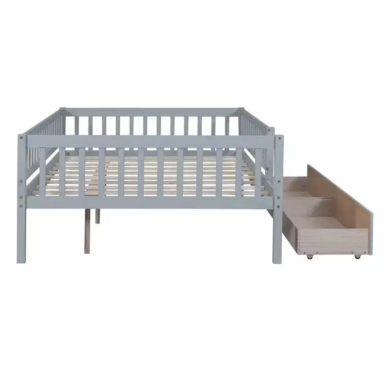 Full Size Daybed Wood Bed with Two Drawers Gray