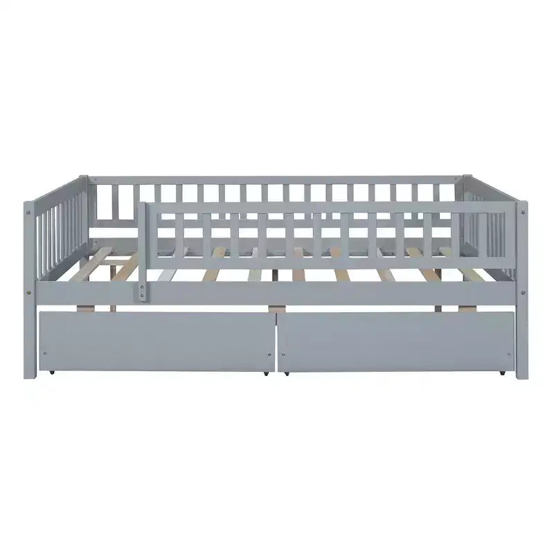 Full Size Daybed Wood Bed with Two Drawers Gray