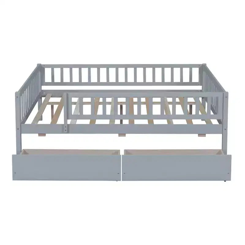 Full Size Daybed Wood Bed with Two Drawers Gray