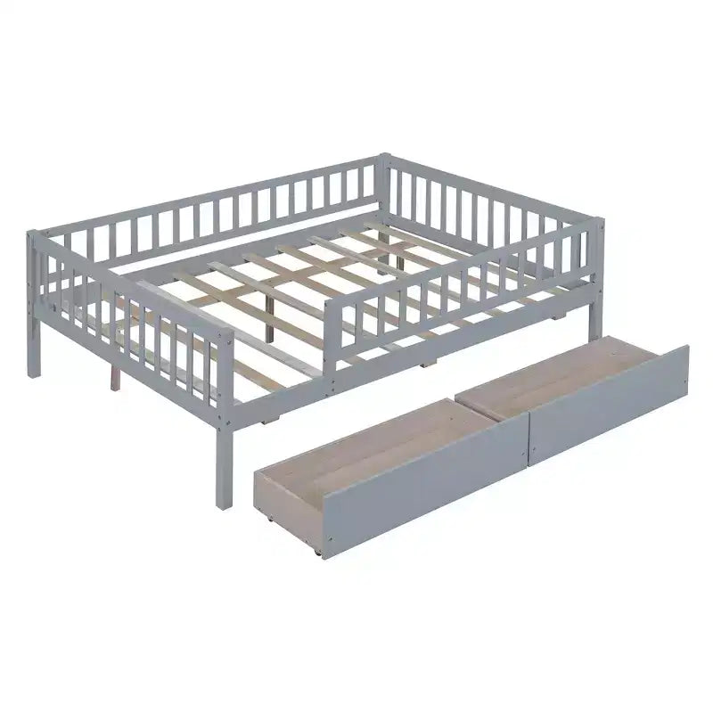 Full Size Daybed Wood Bed with Two Drawers Gray