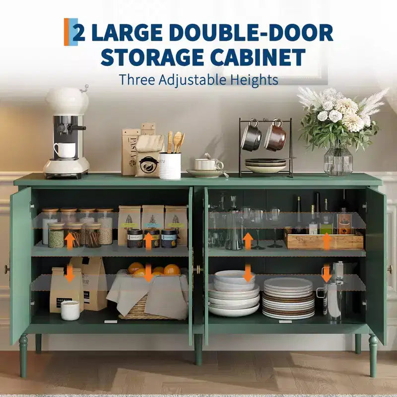59 Sideboard Buffet Cabinet, Entryway Coffee Bar Cabinet with Adjustable Shelves, Wooden Floor Cupboard Cabinet, Media Console Table