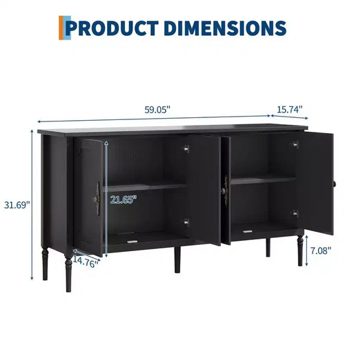59 Sideboard Buffet Cabinet, Entryway Coffee Bar Cabinet with Adjustable Shelves, Wooden Floor Cupboard Cabinet, Media Console Table