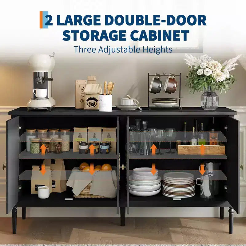 59 Sideboard Buffet Cabinet, Entryway Coffee Bar Cabinet with Adjustable Shelves, Wooden Floor Cupboard Cabinet, Media Console Table