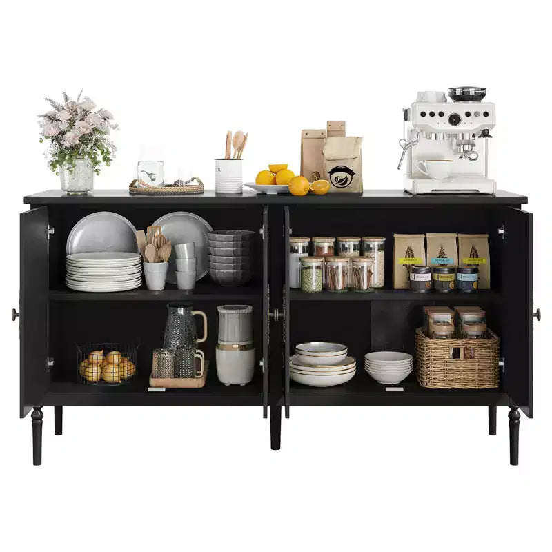 59 Sideboard Buffet Cabinet, Entryway Coffee Bar Cabinet with Adjustable Shelves, Wooden Floor Cupboard Cabinet, Media Console Table