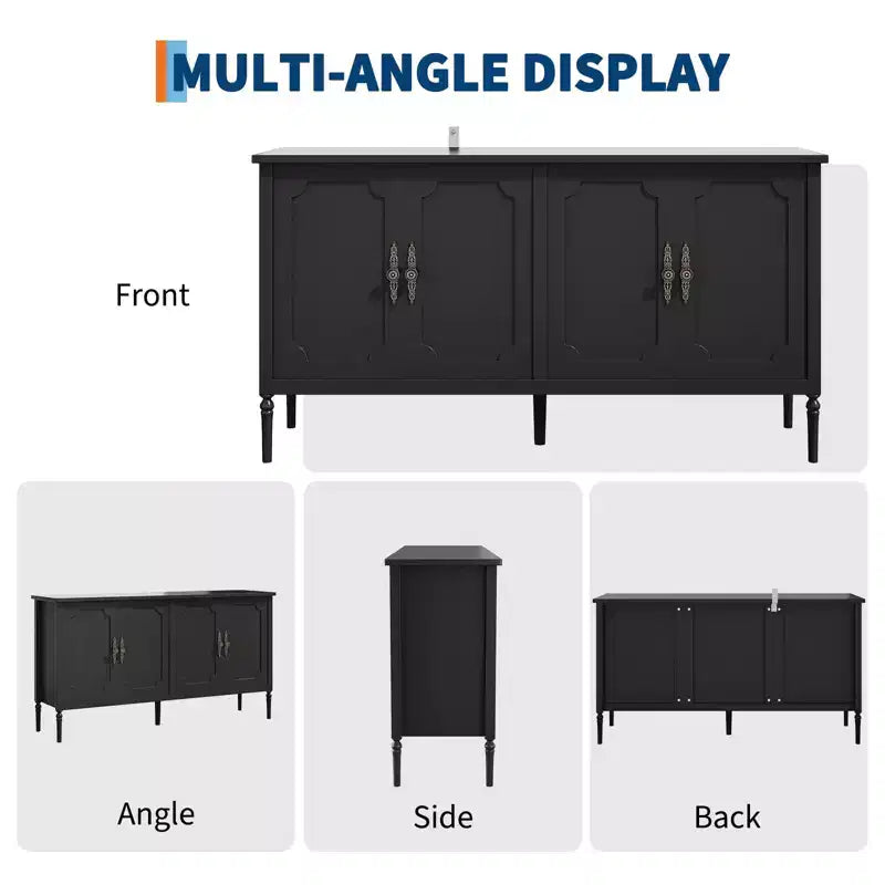 59 Sideboard Buffet Cabinet, Entryway Coffee Bar Cabinet with Adjustable Shelves, Wooden Floor Cupboard Cabinet, Media Console Table