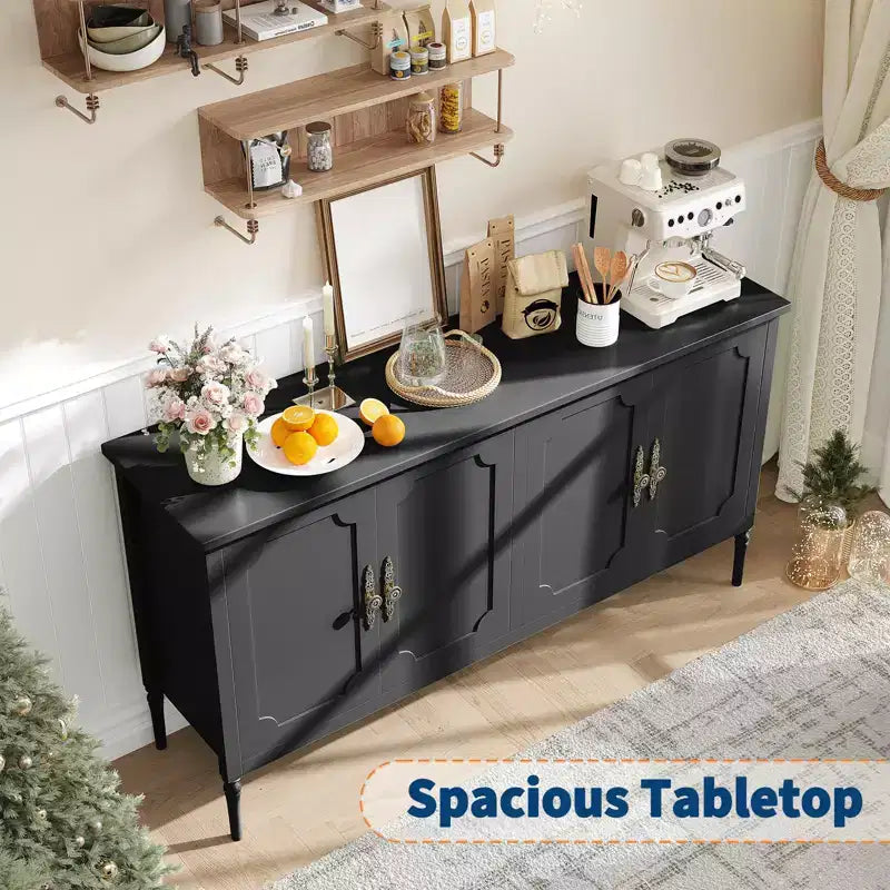 59 Sideboard Buffet Cabinet, Entryway Coffee Bar Cabinet with Adjustable Shelves, Wooden Floor Cupboard Cabinet, Media Console Table