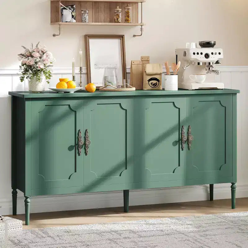 59 Sideboard Buffet Cabinet, Entryway Coffee Bar Cabinet with Adjustable Shelves, Wooden Floor Cupboard Cabinet, Media Console Table