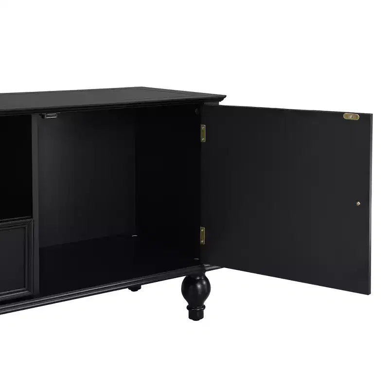 Meuble TV ModernLuxe pour téléviseurs jusqu'à 80 pouces, meuble TV de salon, console multimédia, meuble de rangement TV avec 2 tiroirs, noir/blanc