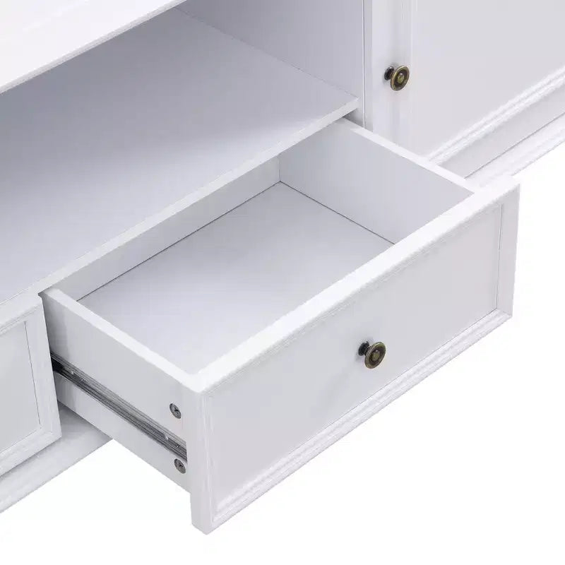 Meuble TV ModernLuxe pour téléviseurs jusqu'à 80 pouces, meuble TV de salon, console multimédia, meuble de rangement TV avec 2 tiroirs, noir/blanc