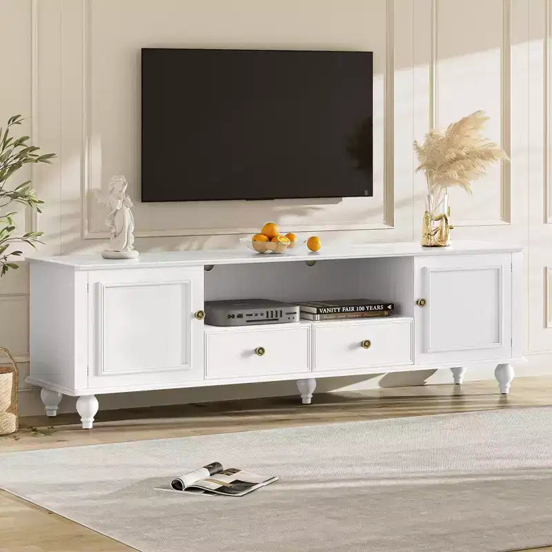 ModernLuxe TV Stand for TVs up to 80, Entertainment Center TV Console Media Console TV Storage Cabinet with 2 Drawers, Black/White