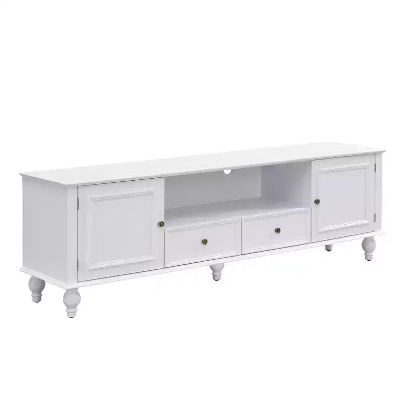 Meuble TV ModernLuxe pour téléviseurs jusqu'à 80 pouces, meuble TV de salon, console multimédia, meuble de rangement TV avec 2 tiroirs, noir/blanc