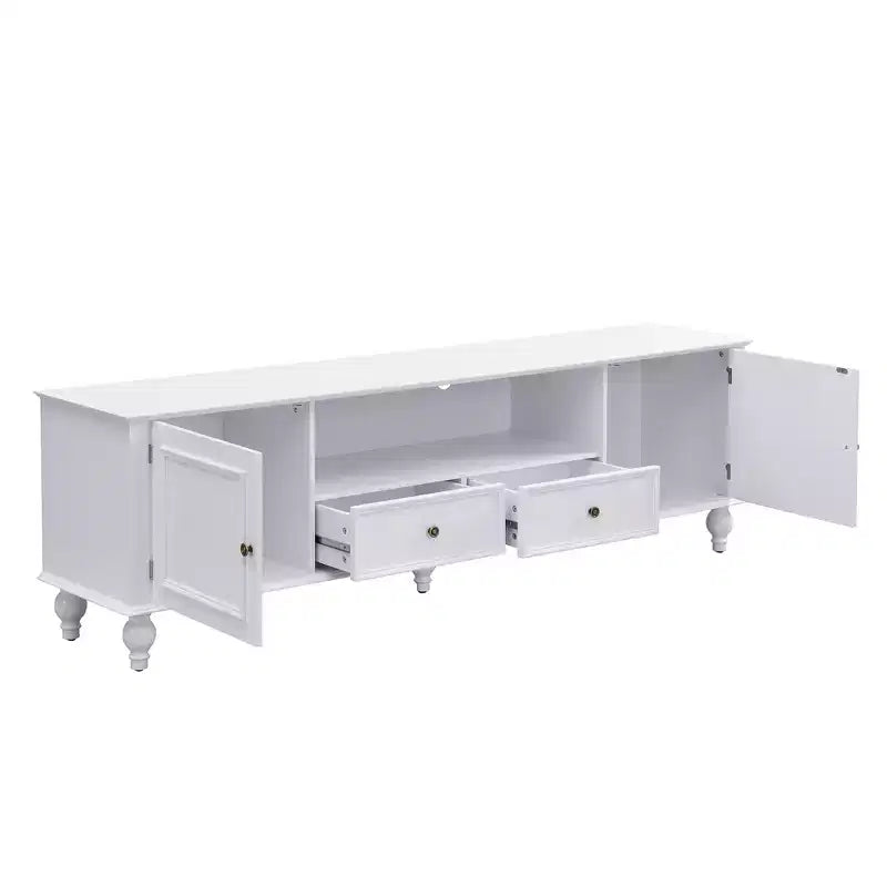 Meuble TV ModernLuxe pour téléviseurs jusqu'à 80 pouces, meuble TV de salon, console multimédia, meuble de rangement TV avec 2 tiroirs, noir/blanc