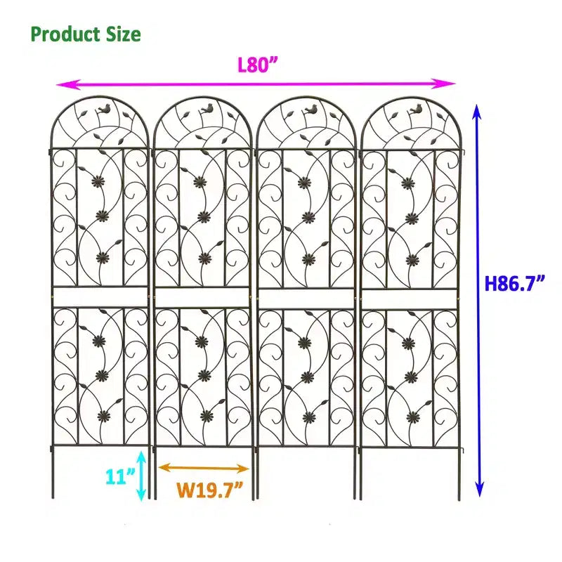 MAYEERTY 4-Pack 86.7x19.7in Metal Garden Trellis - Rustproof, Brown, for Outdoor Climbing Plants & Flowers
