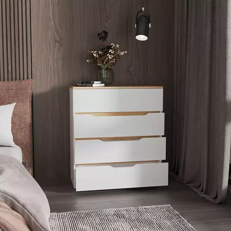 Okak 4-Drawer Dresser Ample Storage with Spacious Drawers, Sturdy Manufactured Wood, Superior Top for Versatile Home Spaces
