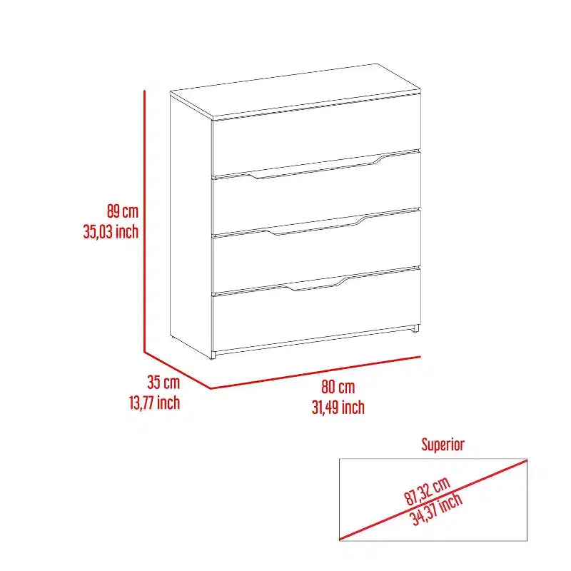Okak 4-Drawer Dresser Ample Storage with Spacious Drawers, Sturdy Manufactured Wood, Superior Top for Versatile Home Spaces