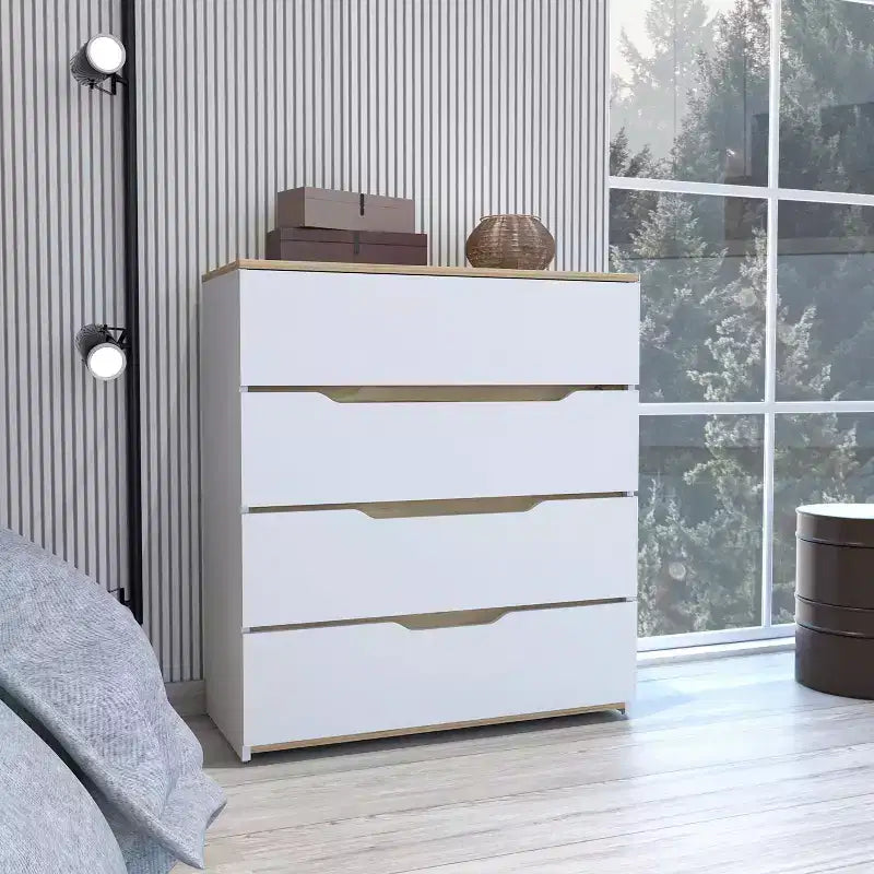 Okak 4-Drawer Dresser Ample Storage with Spacious Drawers, Sturdy Manufactured Wood, Superior Top for Versatile Home Spaces