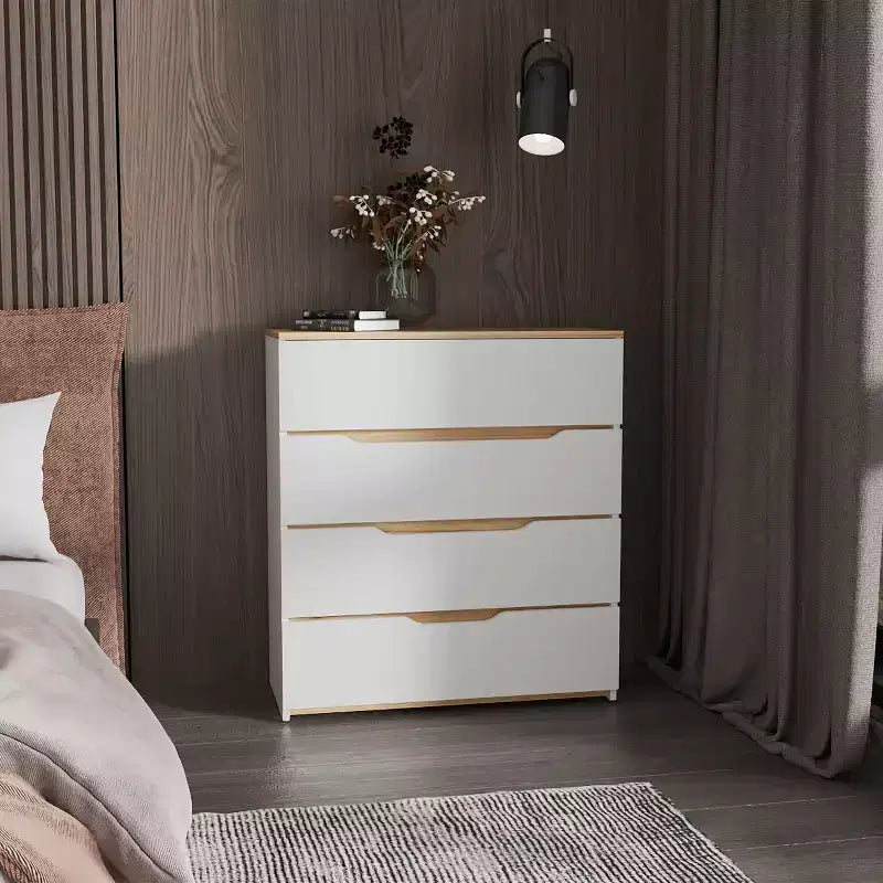 Okak 4-Drawer Dresser Ample Storage with Spacious Drawers, Sturdy Manufactured Wood, Superior Top for Versatile Home Spaces