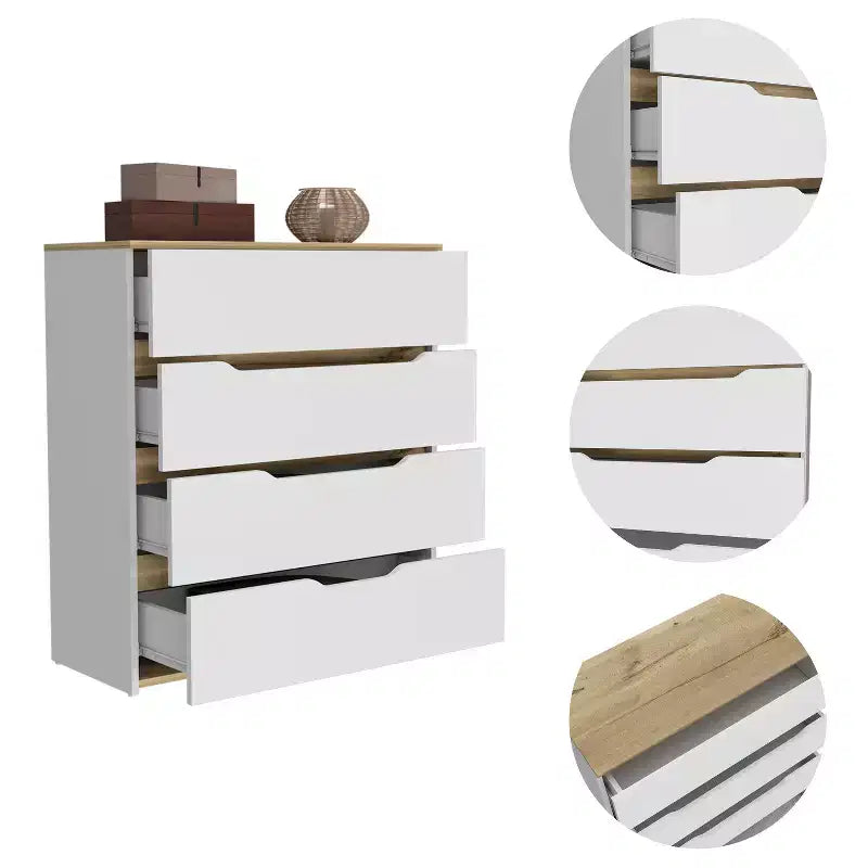 Okak 4-Drawer Dresser Ample Storage with Spacious Drawers, Sturdy Manufactured Wood, Superior Top for Versatile Home Spaces
