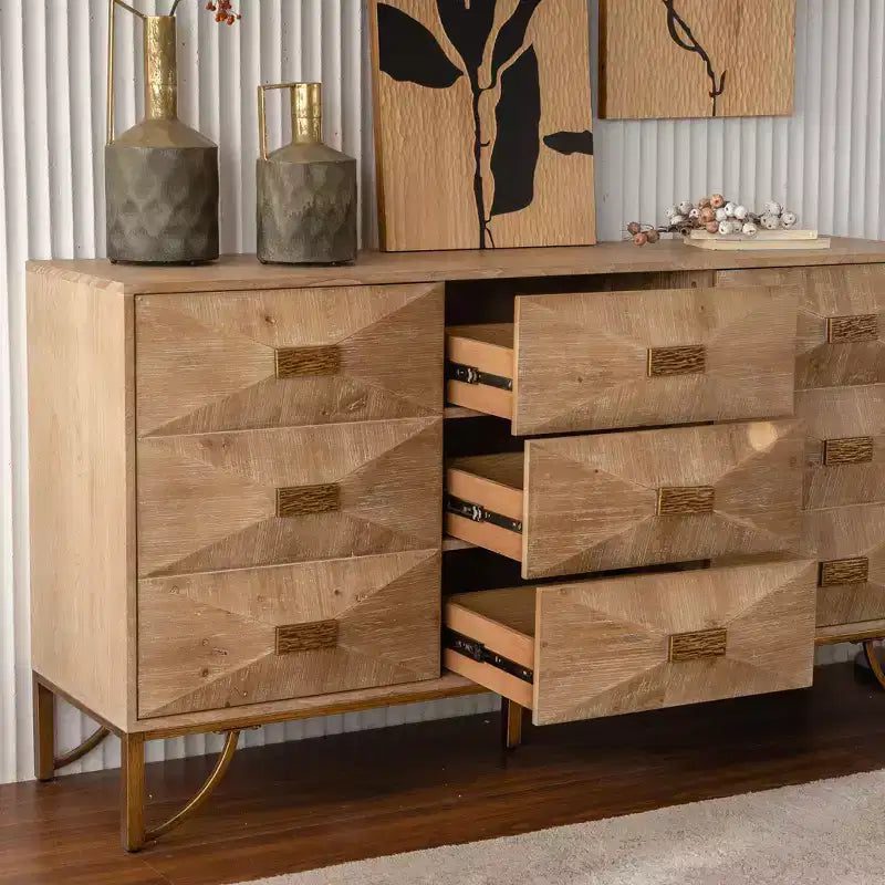 Okak Light Wood 6-Drawer Dresser & Chest Modern Design with Smooth Sliding Drawers for Living Room/Bedroom/Entryway Storage