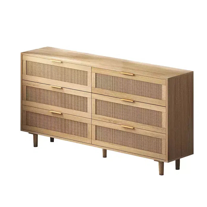 Okak 6-Drawer Rattan Storage Cabinet 51.18 Modern Natural Design, 50lbs Top Load & 20lbs per Drawer, Ideal for Bedroom, Living Room