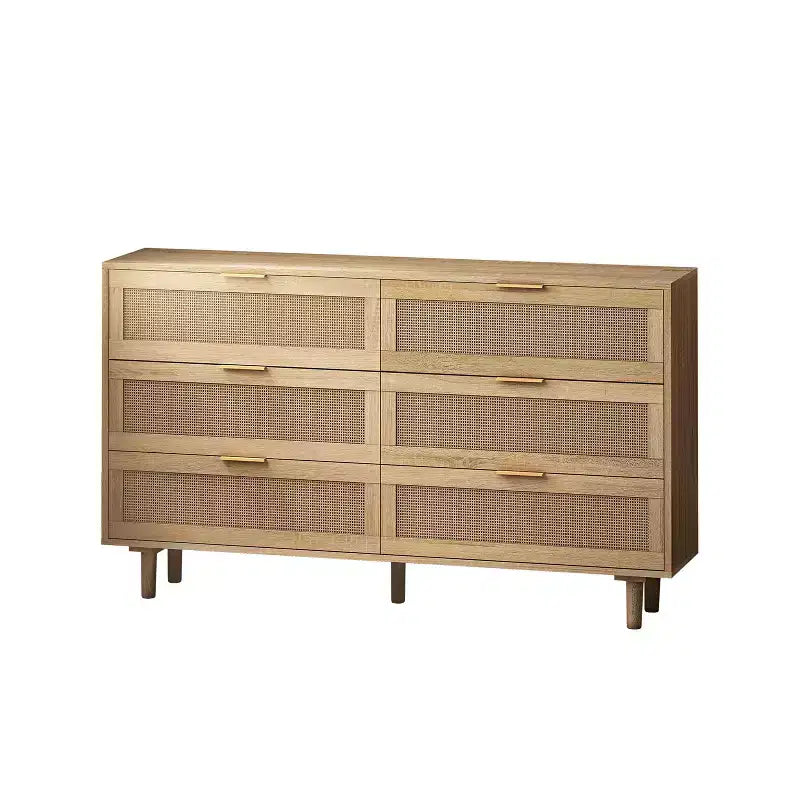 Okak 6-Drawer Rattan Storage Cabinet 51.18 Modern Natural Design, 50lbs Top Load & 20lbs per Drawer, Ideal for Bedroom, Living Room