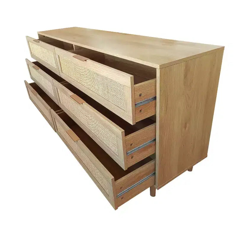 Okak 6-Drawer Rattan Storage Cabinet 51.18 Modern Natural Design, 50lbs Top Load & 20lbs per Drawer, Ideal for Bedroom, Living Room