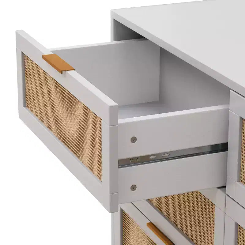 Okak 6-Drawer Rattan Storage Cabinet 51.18 Modern Natural Design, 50lbs Top Load & 20lbs per Drawer, Ideal for Bedroom, Living Room