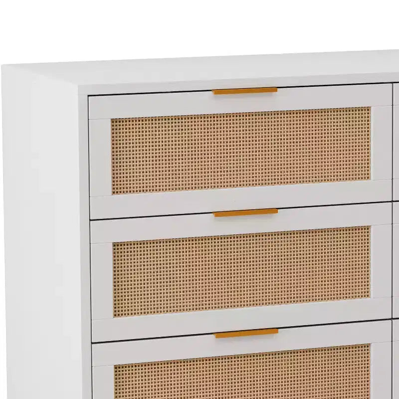 Okak 6-Drawer Rattan Storage Cabinet 51.18 Modern Natural Design, 50lbs Top Load & 20lbs per Drawer, Ideal for Bedroom, Living Room