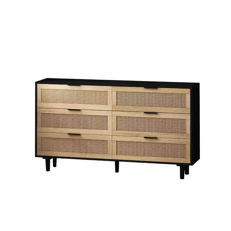 Okak 6-Drawer Rattan Storage Cabinet 51.18 Modern Natural Design, 50lbs Top Load & 20lbs per Drawer, Ideal for Bedroom, Living Room