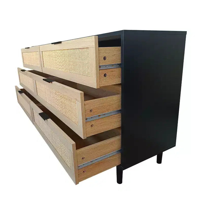Okak 6-Drawer Rattan Storage Cabinet 51.18 Modern Natural Design, 50lbs Top Load & 20lbs per Drawer, Ideal for Bedroom, Living Room