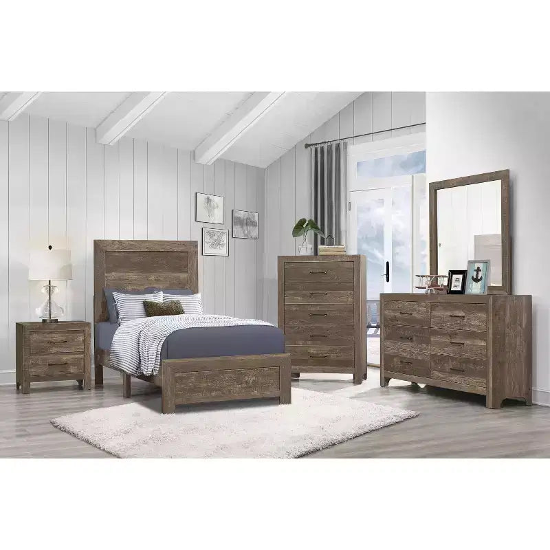 Okak Farmhouse Style 2/5-Drawer Nightstand with Black Metal Hardware, Wood Chest for Bedroom
