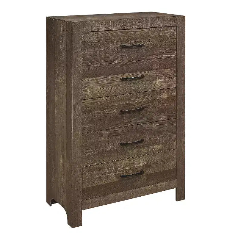 Okak Farmhouse Style 2/5-Drawer Nightstand with Black Metal Hardware, Wood Chest for Bedroom