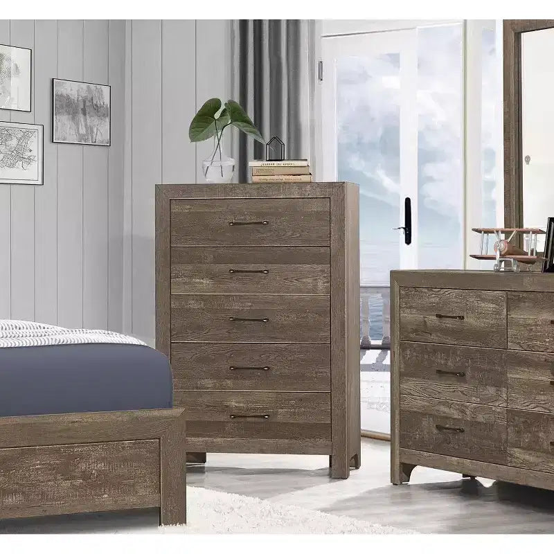 Okak Farmhouse Style 2/5-Drawer Nightstand with Black Metal Hardware, Wood Chest for Bedroom