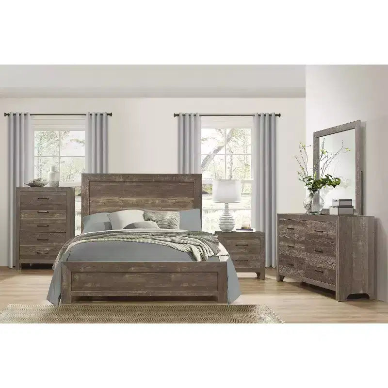Okak Farmhouse Style 2/5-Drawer Nightstand with Black Metal Hardware, Wood Chest for Bedroom