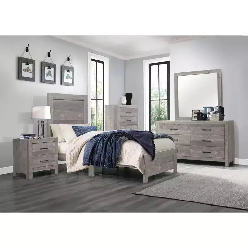 Okak Farmhouse Style 2/5-Drawer Nightstand with Black Metal Hardware, Wood Chest for Bedroom