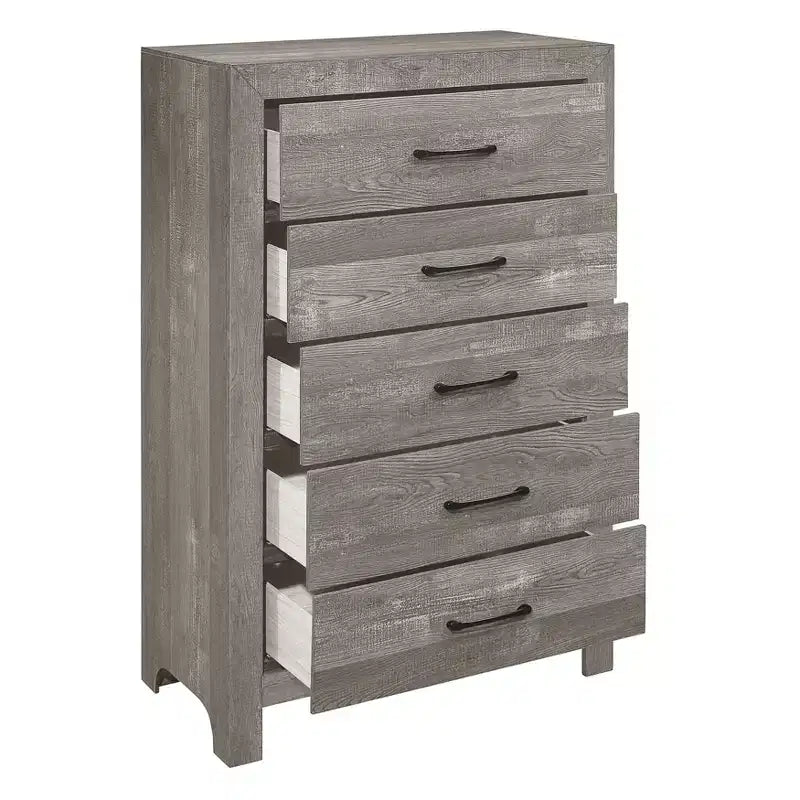Okak Farmhouse Style 2/5-Drawer Nightstand with Black Metal Hardware, Wood Chest for Bedroom