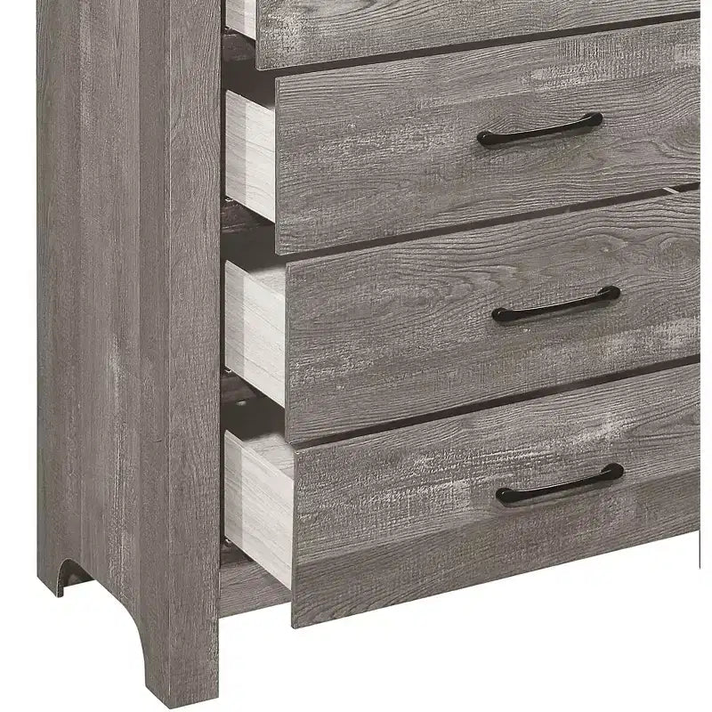 Okak Farmhouse Style 2/5-Drawer Nightstand with Black Metal Hardware, Wood Chest for Bedroom