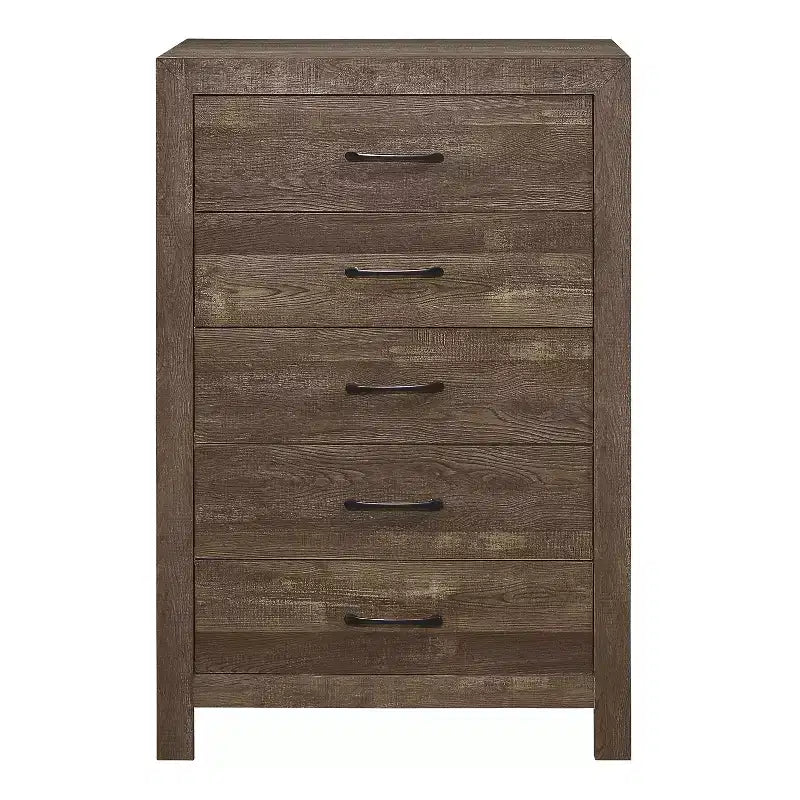 Okak Farmhouse Style 2/5-Drawer Nightstand with Black Metal Hardware, Wood Chest for Bedroom
