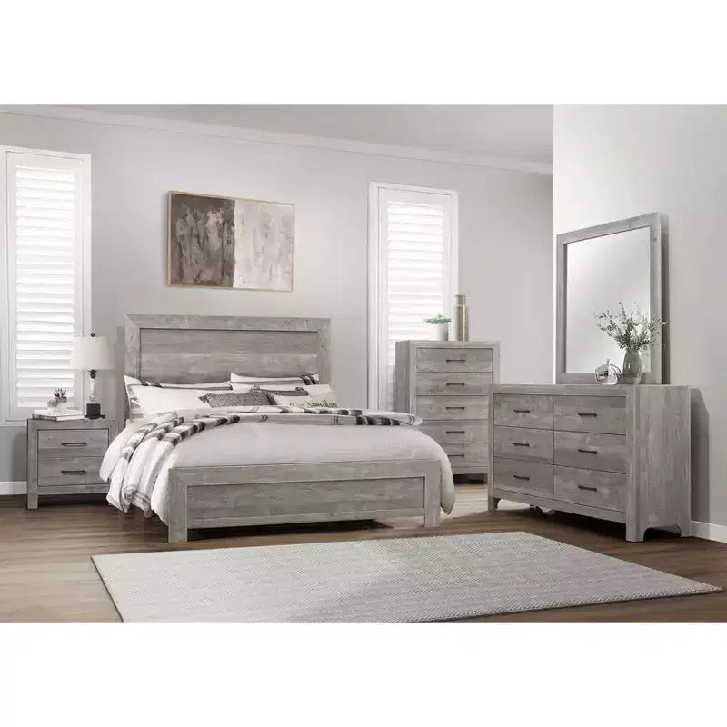 Okak Farmhouse Style 2/5-Drawer Nightstand with Black Metal Hardware, Wood Chest for Bedroom